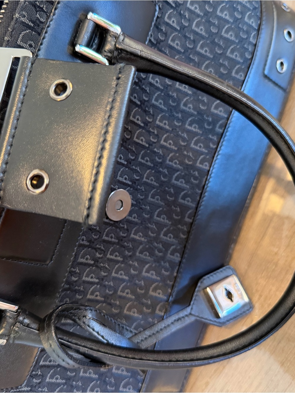 Dior Black Monogram Leather-Trim Tote - Picture 2 of 13